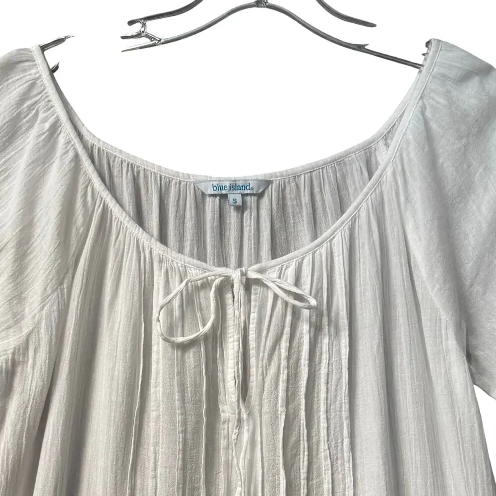 Blue Island Lace Border Sleeves and Hem Long Sleeve Swim Cover-Up  Women S White